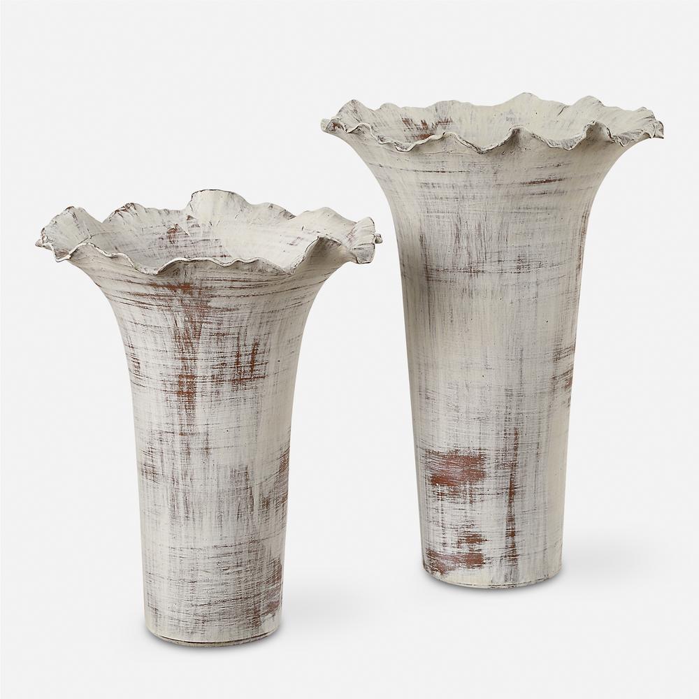 Uttermost Ruffled Petal White Vases Set/2