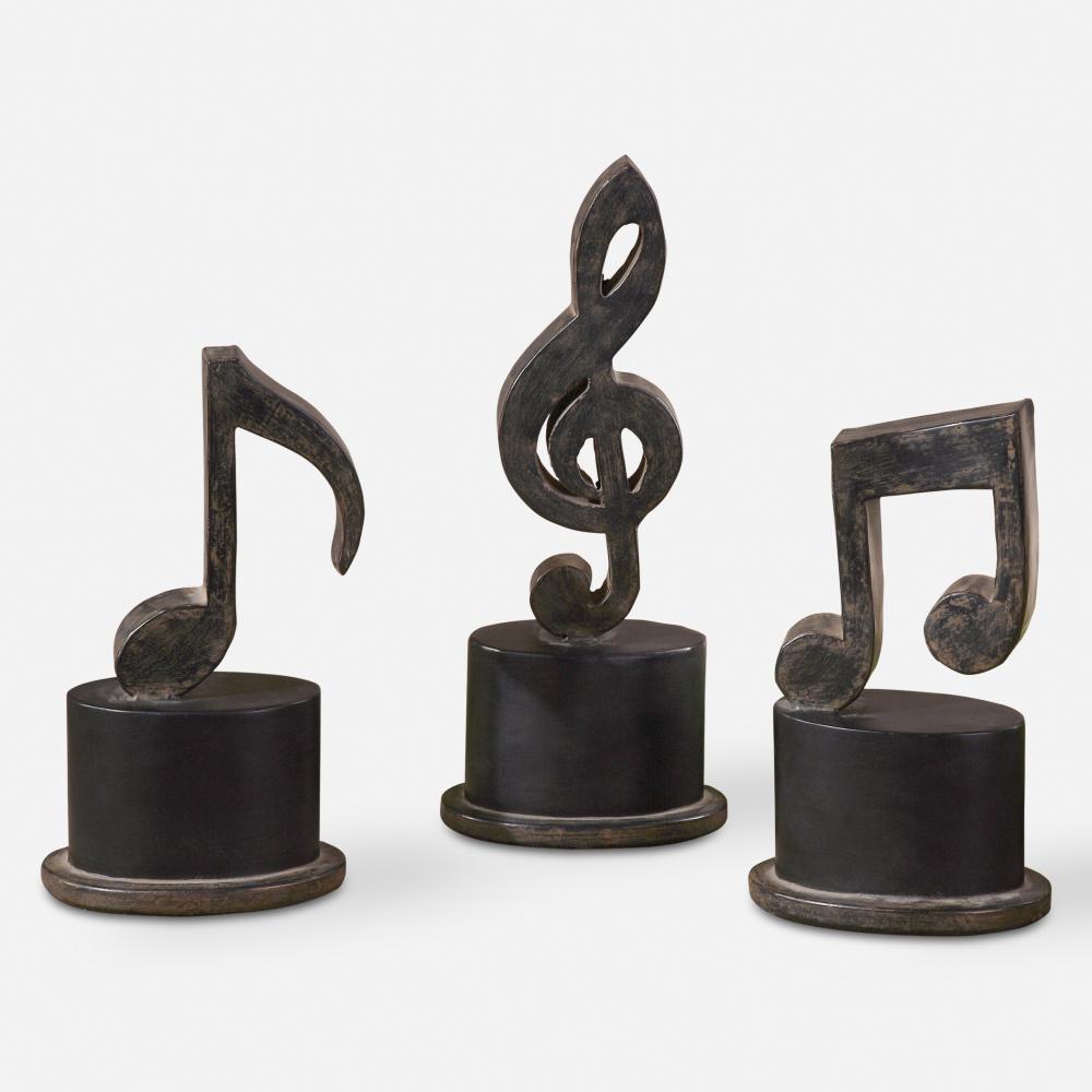 Music Notes Metal Figurines, Set/3