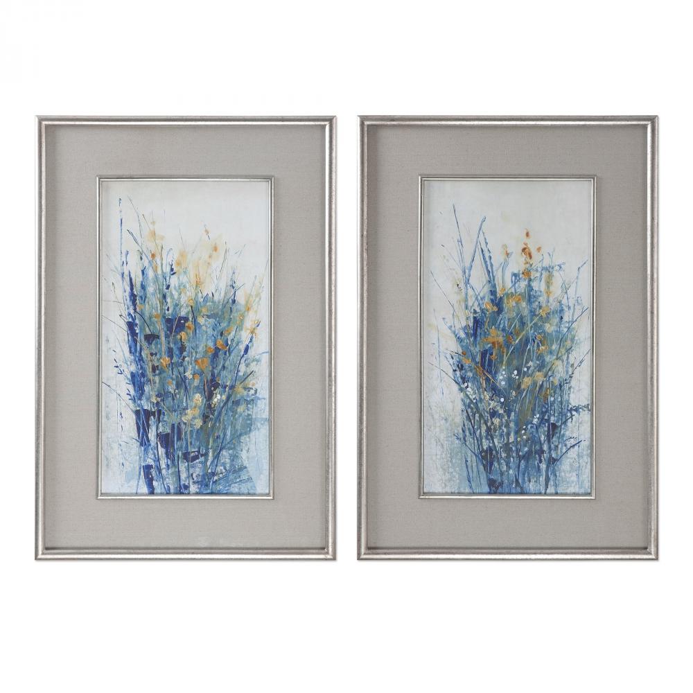 Indigo Florals Framed Art S/2