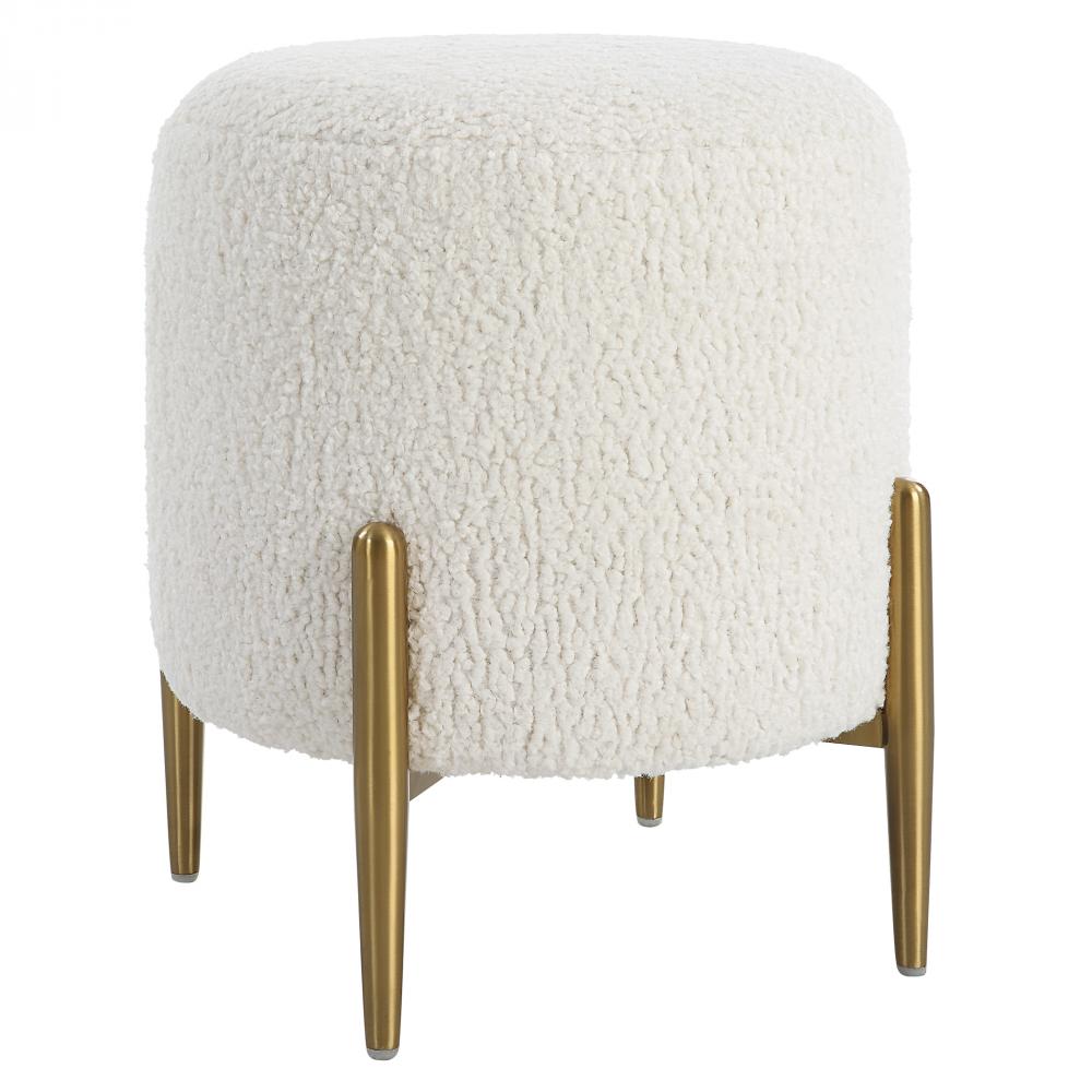 Arles White Shearling Brass Ottoman